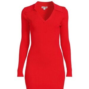Solid & Striped Geena Ribbed V-Neck Dress in Fiery Red